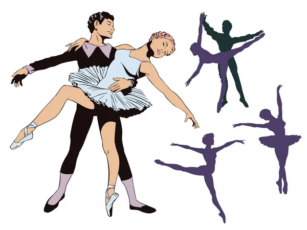 Uppsättning av balettdansare. Stock illustration. — Stock vektor