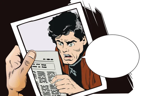 Homem surpreso. O homem está a ler jornais. Ilustração das existências . —  Vetores de Stock