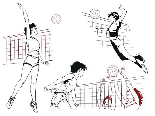 Set of volleyball players. Stock illustration. — Stock Vector