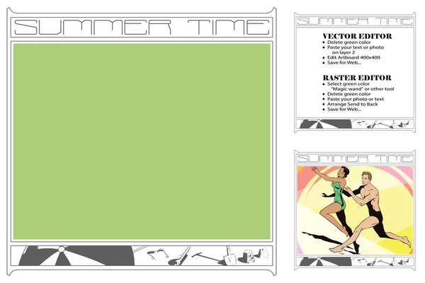 Strand thema. Frame voor scrapbook, banner, sticker en andere desi — Stockvector