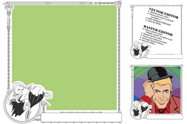 Frame voor scrapbook, banner, sticker, sociaal netwerk. Jonge boxe — Stockvector