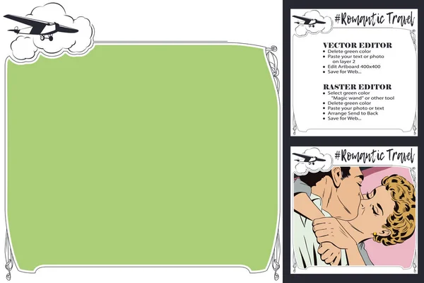 Vliegende vliegtuigen. Frame voor scrapbook, banner, sticker, sociale netw — Stockvector