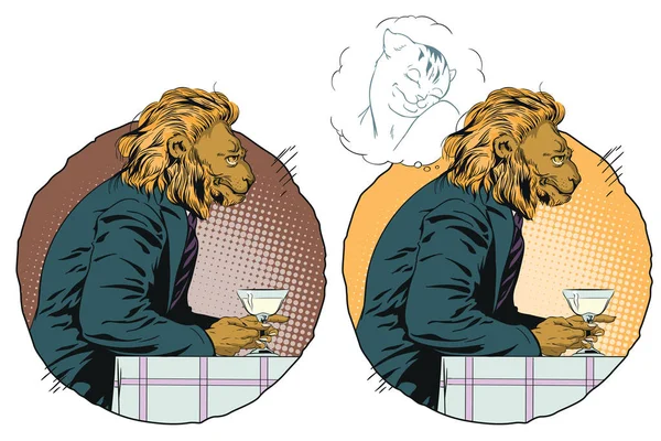 Hombre Soñador. Un león romántico. Sueños masculinos de una chica. Personas en im — Archivo Imágenes Vectoriales