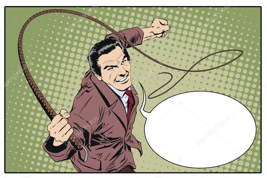 Man with whip. Stock illustration. 