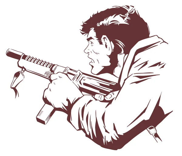 Militar con ametralladora. Ilustración general . — Vector de stock