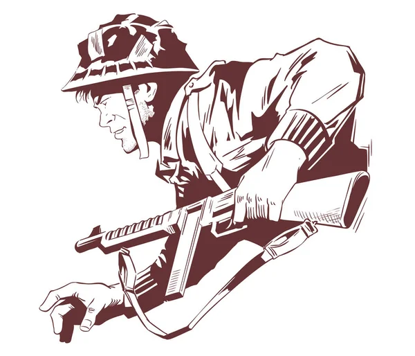 Militar con ametralladora. Ilustración general . — Archivo Imágenes Vectoriales