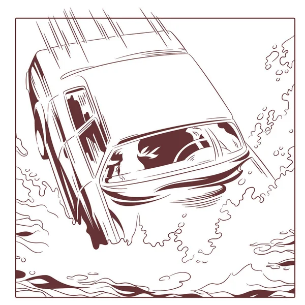 Auto stürzt ins Wasser. Aktienillustration. — Stockvektor