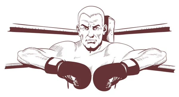 Boxer in corner of boxing ring. Stock illustration. — Stock Vector
