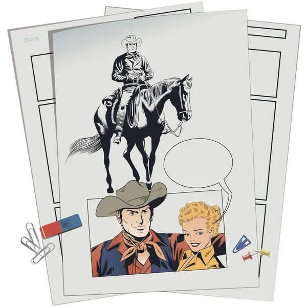 Stock illustration. Cowboy and embarrassed girl. — Stock Vector