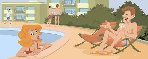 Des gens drôles autour de la piscine . — Image vectorielle