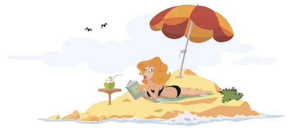 Mujer en libro de lectura de playa. Gente graciosa . — Vector de stock