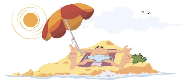 Hombre bajo paraguas de playa. Gente graciosa . — Vector de stock
