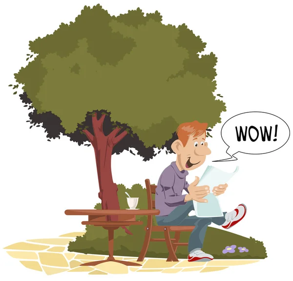 Ο άνθρωπος διαβάζει στο τραπέζι στο πάρκο. — Διανυσματικό Αρχείο