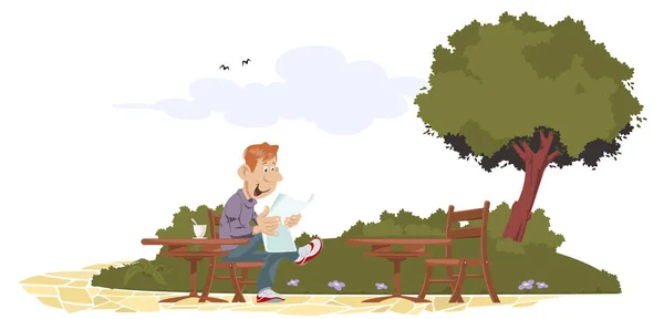 Mężczyzna czyta przy stole w parku. — Wektor stockowy