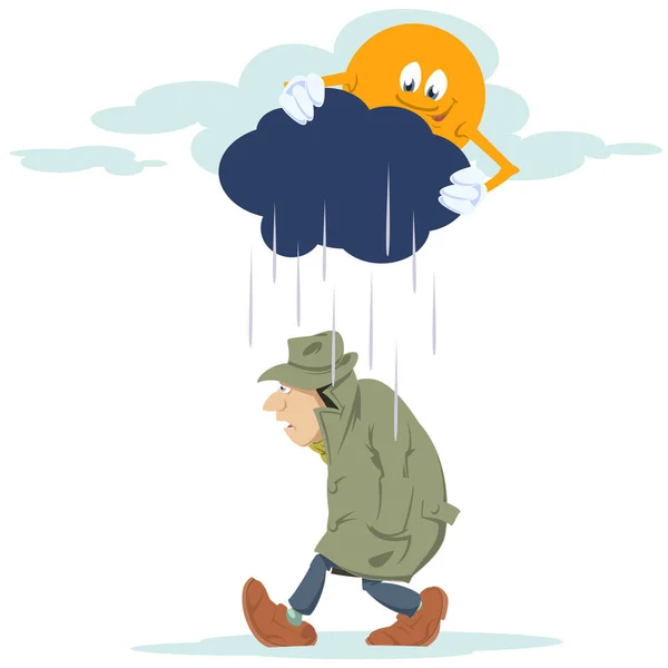 Man going in rain. Vector. Stock illustration. — 스톡 벡터