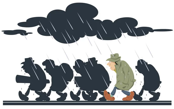 Ludzie lecą w deszczu. Wektor. Ilustracja. — Wektor stockowy