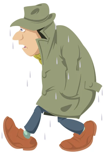 Hombre mojado. La gente va a llover. Vector. Ilustración general . — Vector de stock