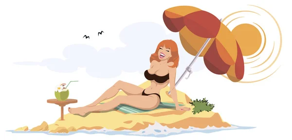 Hermosa chica en la playa. Ilustración general . — Vector de stock