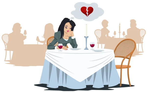 Самотня нещасна дівчина в кафе. Смішні люди в ресторані . — стоковий вектор