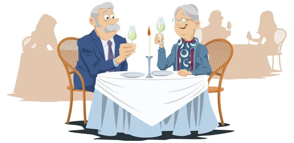 Starší muž a žena v kavárně. Vtipní lidé v restauraci. — Stockový vektor