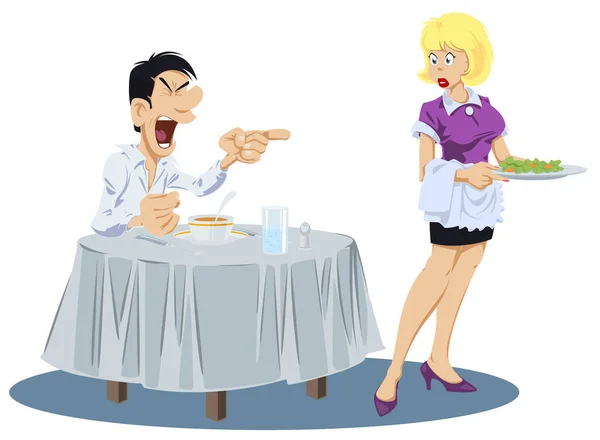 Angry client quarreling with waitress. Funny people. — Stock Vector