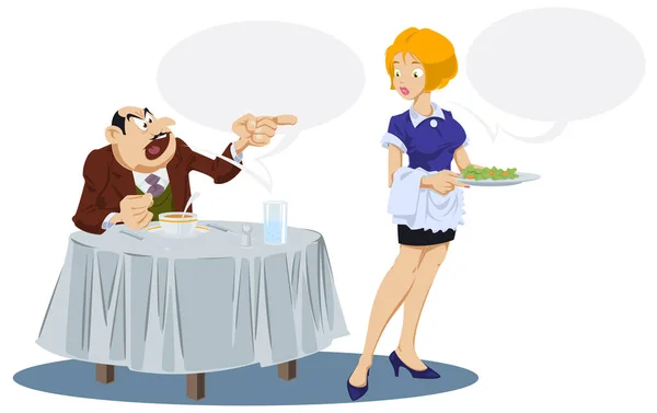 Angry client quarreling with waitress. Funny people. — Stock Vector