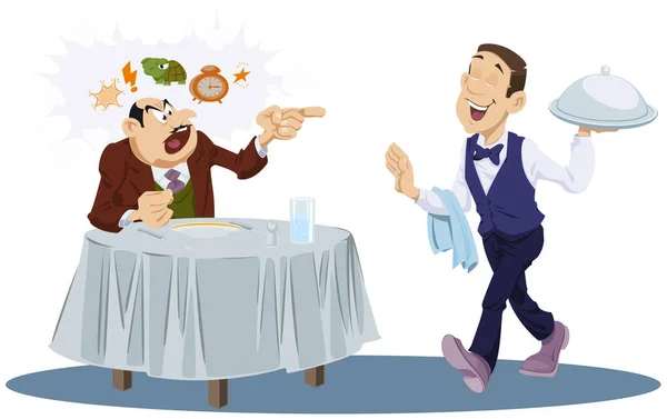 Angry client quarreling with waiter. Funny people. — Stock Vector