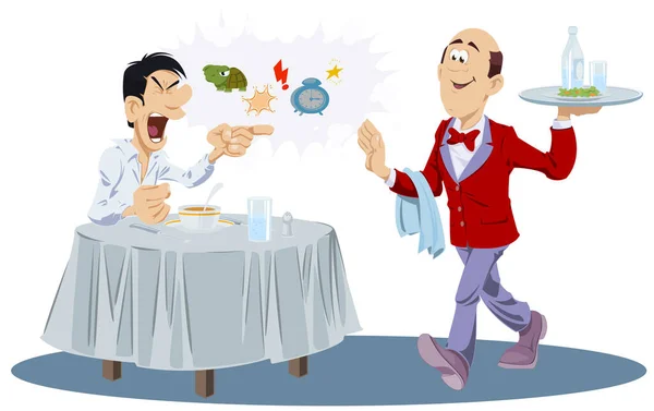 Angry client quarreling with waiter. Funny people. — 스톡 벡터