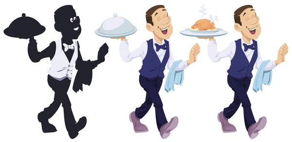 Waiter with an order. Funny people in restaurant. — Stock Vector