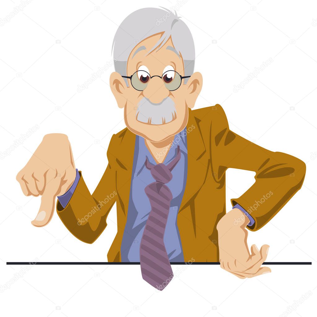 Cartoon Elderly businessman points finger. Funny people. 
