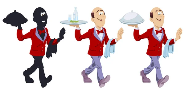 Waiter with an order. Funny people in restaurant. — Stock Vector