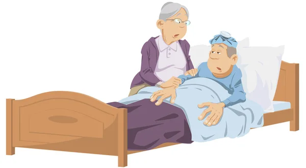 Elderly woman near sick man. Funny people. — 스톡 벡터