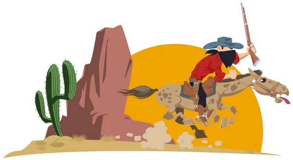 Mundo salvaje del oeste. Vaquero a caballo. Gente graciosa . — Vector de stock