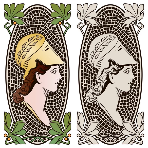 Stock Illustration Portrait Girl Art Nouveau Style — Stock Vector