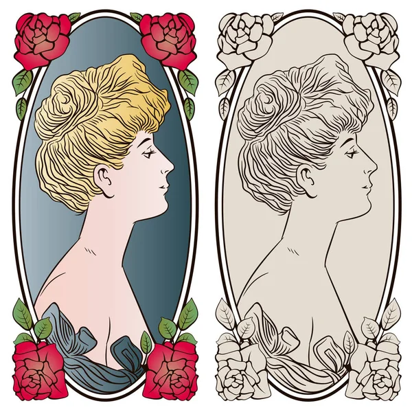 Stock Illustration Portrait Girl Art Nouveau Style — Stock Vector
