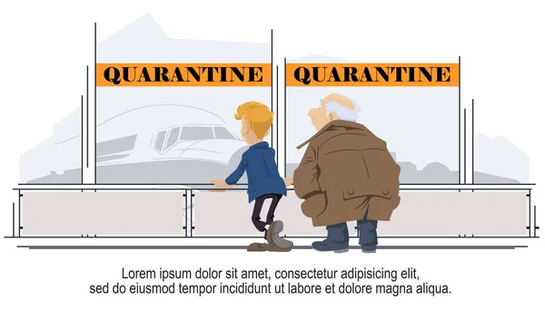 Śmieszni Ludzie Pasażerowie Objęci Kwarantanną Złe Podróże — Wektor stockowy