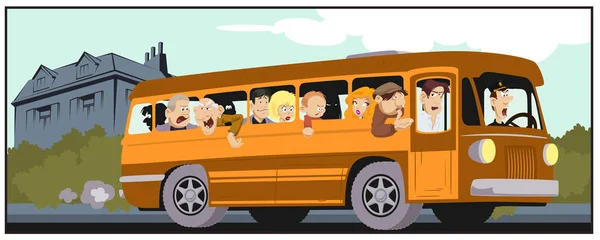 Illustrazione Delle Azioni Autobus Pieno Passeggeri — Vettoriale Stock