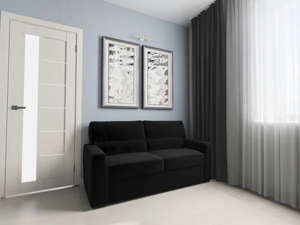 Schwarzes Sofa im modernen Interieur — Stockfoto