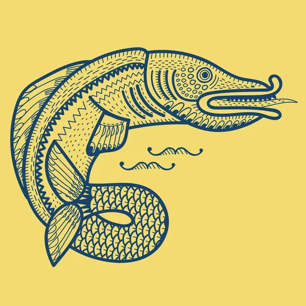 Fish lubok folk style — Stock Illustration Fish lubok folk style Stock Vector