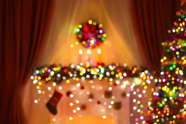Luci di Natale sfocate sfondo, De Focused Xmas Lighting Room — Foto Stock