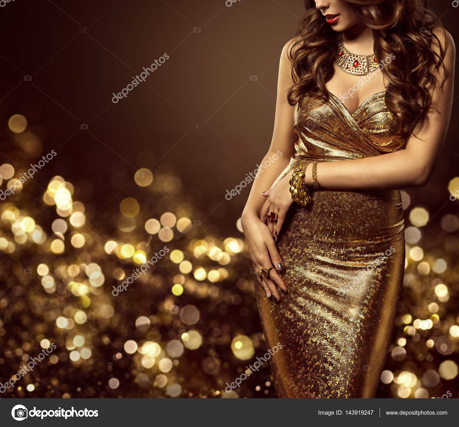 Fashion Model Body in Gold Dress, Woman Elegant Golden Gown, Sex Beautiful Lady Stock Photo by ©inarik 143919247