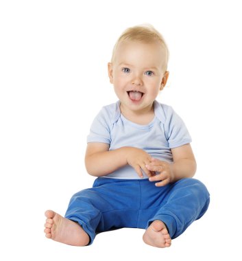 Beyaz arka plan, mutlu çocuk bir yıl eski, çocuk çocuk bebek