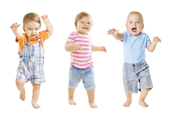 Baby Go, Expressão engraçado crianças, jogando bebês fundo branco Imagem De Stock