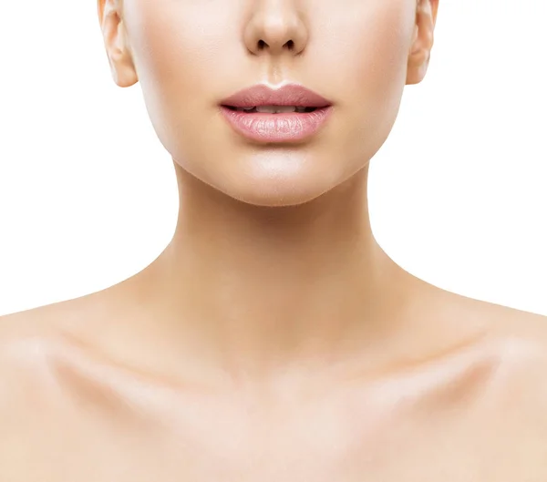 Lips, Woman Face Beauty, Mouth and Neck Skin Closeup, Women Skincare — Stock Photo, Image