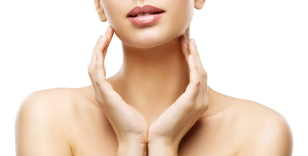 Huid zorg schoonheid, vrouw lippen en handen Skincare, gezond lichaam, wit — Stockfoto