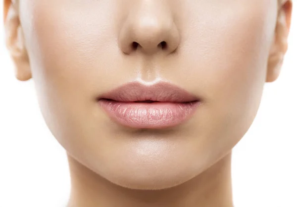 Lips, Woman Face Mouth Beauty, Beautiful Skin and Full Lip Closeup — Stock Photo, Image