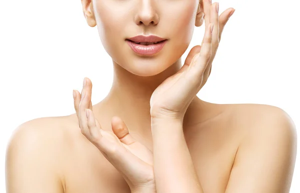 Skin Care Beauty, Woman Face Lips and Hands Skincare, Natural Makeup — Stock Photo, Image