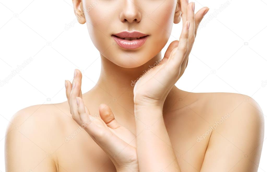 Skin Care Beauty, Woman Face Lips and Hands Skincare, Natural Makeup