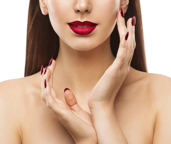 Woman Lips Nails Beauty, Model Makeup, Face and Hands Skin Care — Stock Photo, Image