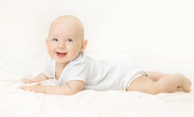 Baby Boy, Happy Newborn Kid Portrait, Crawling Child, Cute Smiling Infant  clipart